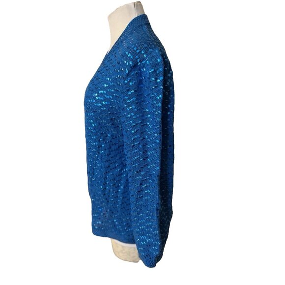 ST JOHN VINTAGE Sequin Jacket L 80's Blue Wedding Formal Party Cruise Holiday - Picture 9 of 15